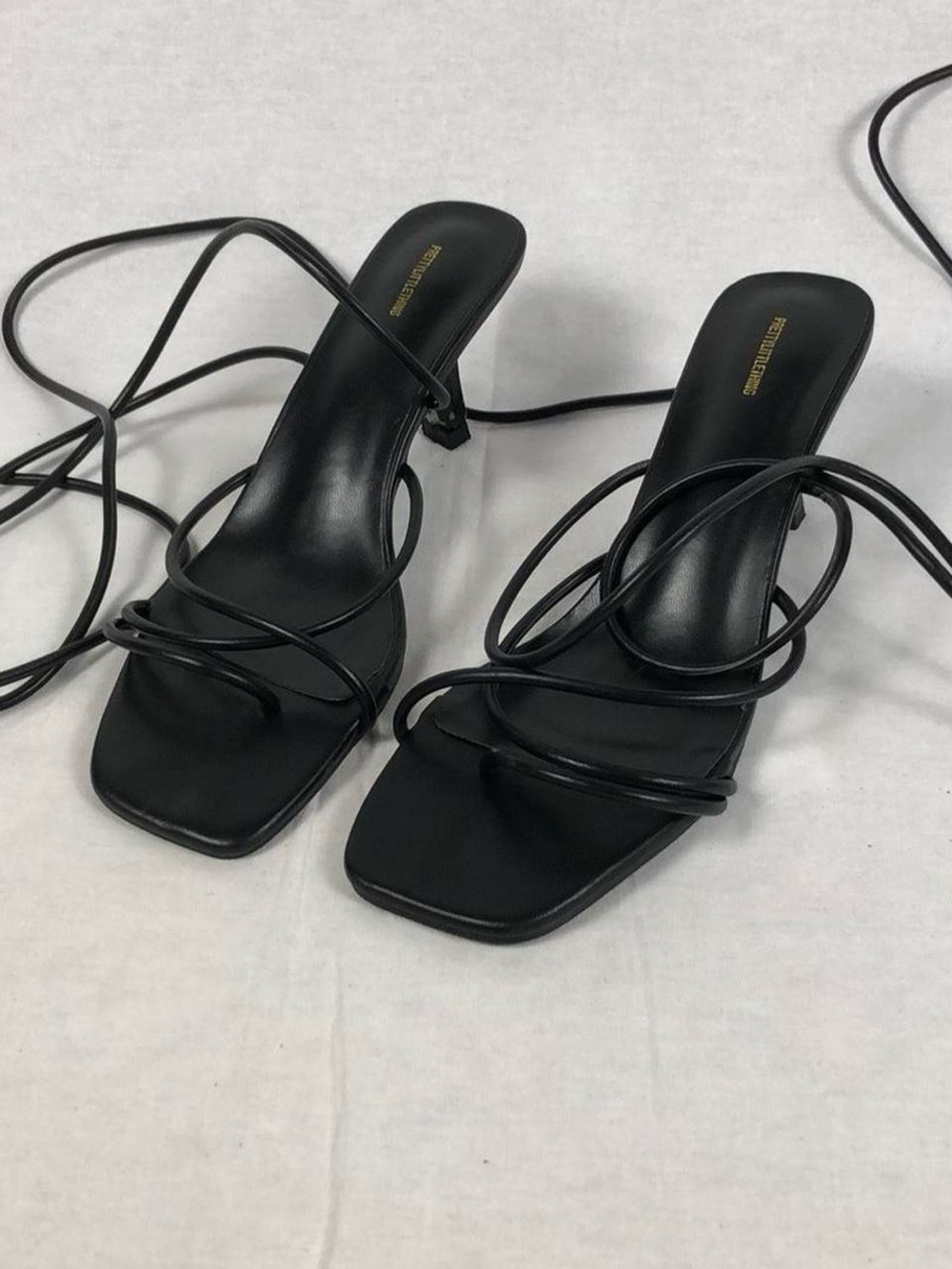PrettyLittleThing Black Lace Up Strappy Heels UK 5 / US 7